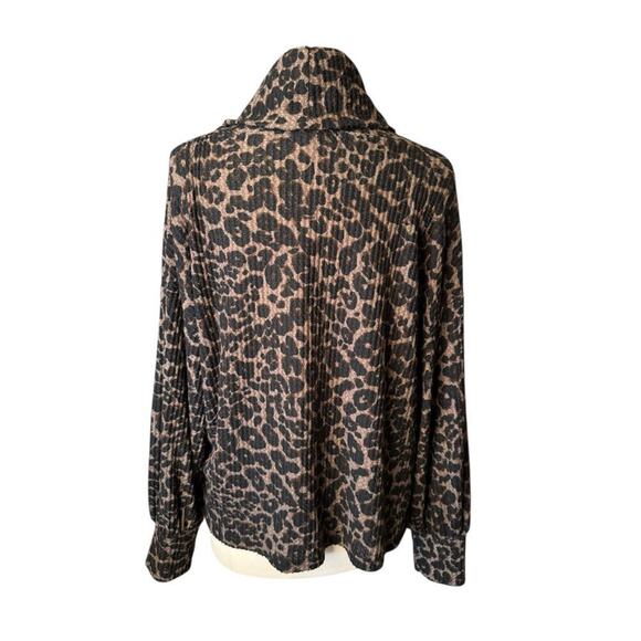 Sanctuary Animal Print Cowl Neck Brown Leopard Pullover Knit Top Sweater 1X - Picture 5 of 8